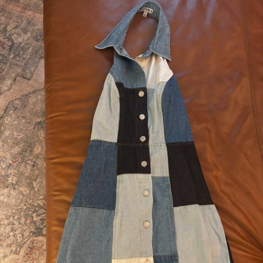 Susan 70s Style Button Down Patch Work Mini Dress - image 3